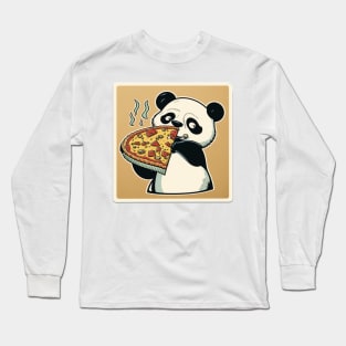 Cute Lovely Panda Cartoon Eats Pizza Funny Long Sleeve T-Shirt